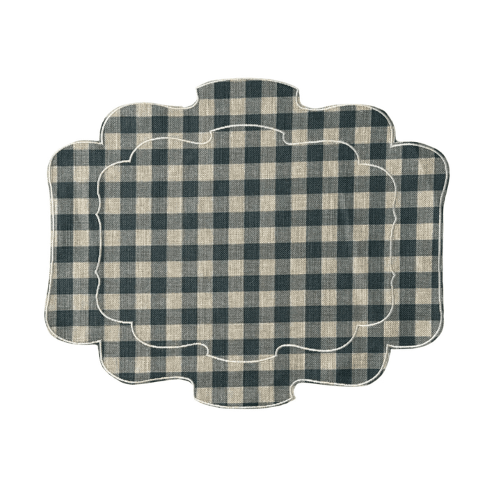 Mantel Individual Ovalado Vichy Azul/Lino Set/2 - La Compañía Francesa