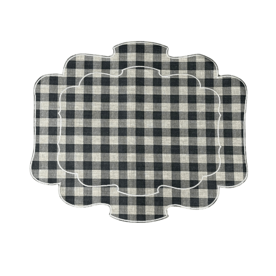 Mantel Individual Ovalado Vichy Gris Oscuro/Lino Set/2 - La Compañía Francesa