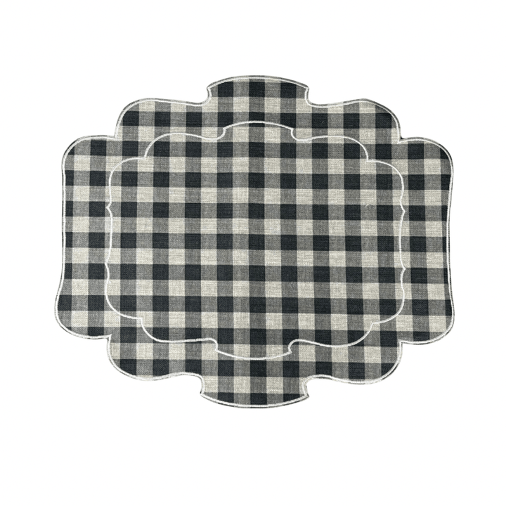 Mantel Individual Ovalado Vichy Gris Oscuro/Lino Set/2 - La Compañía Francesa