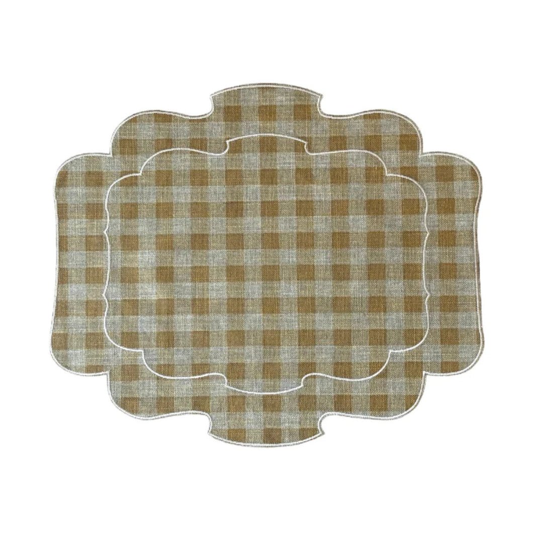 Mantel Individual Ovalado Vichy Mostaza/Lino Set/2 - La Compañía Francesa