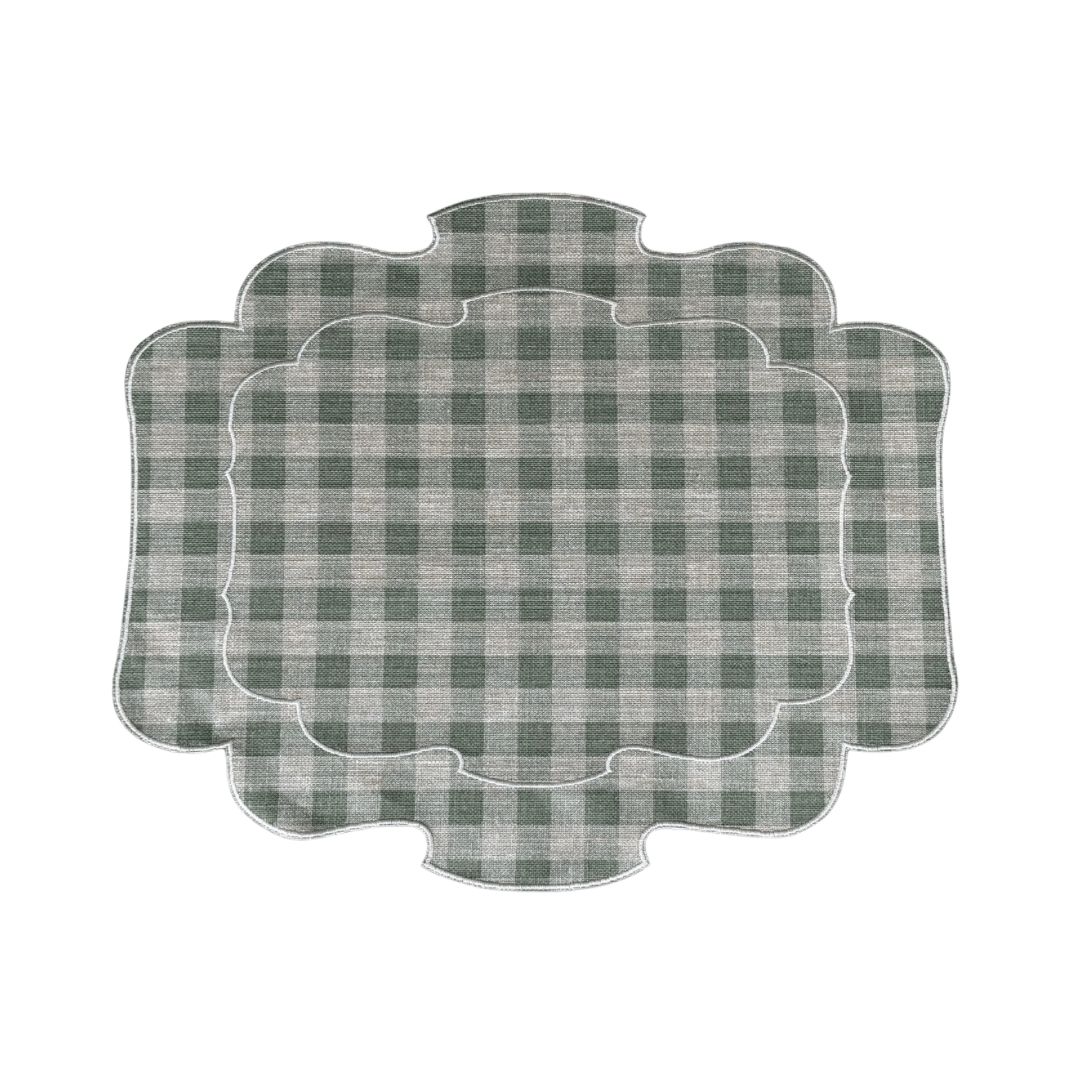 Mantel Individual Ovalado Vichy Verde Eucalipto/Lino Set/2 - La Compañía Francesa