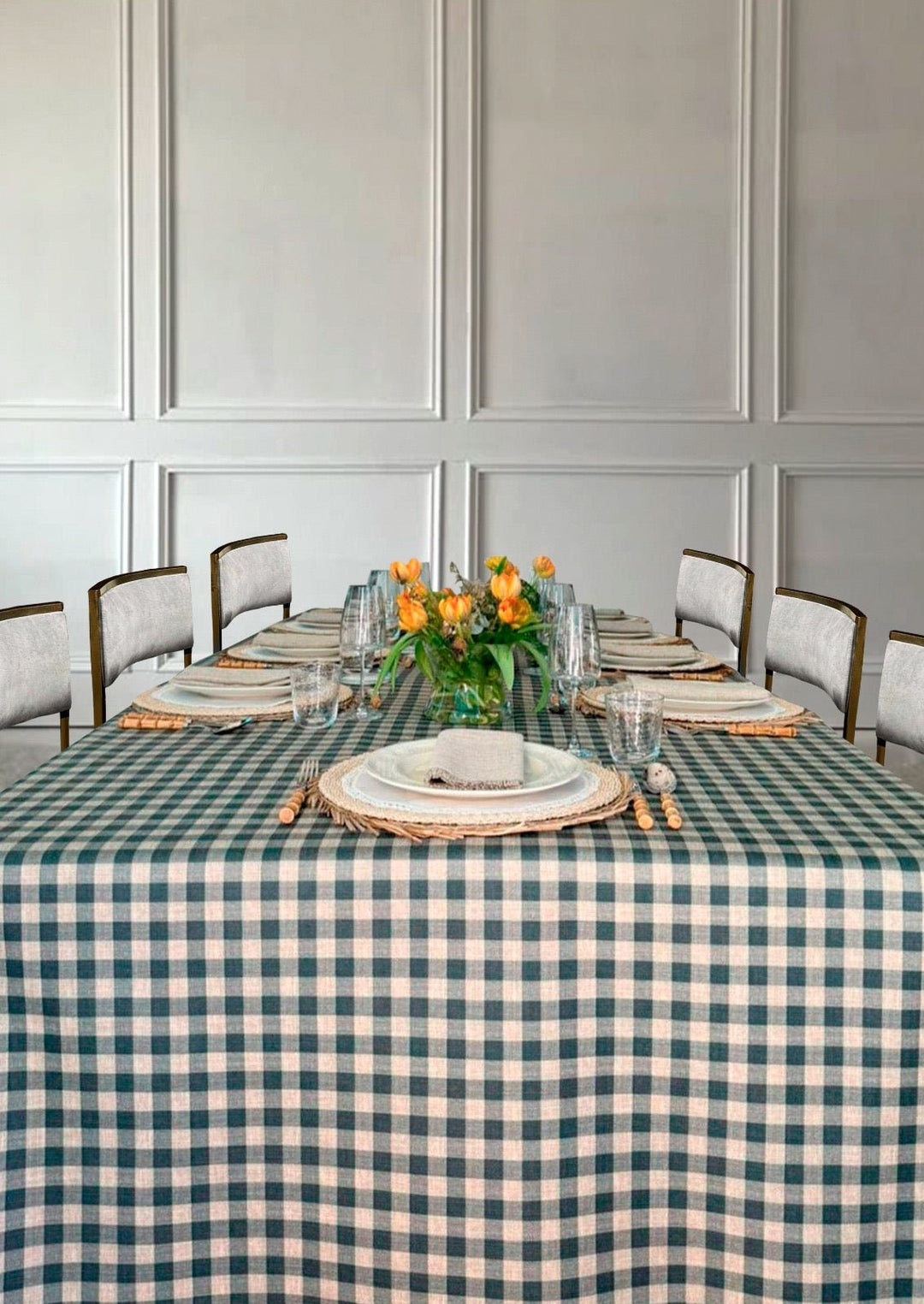 Mantel Resinado Vichy Azul/Lino - La Compañía Francesa