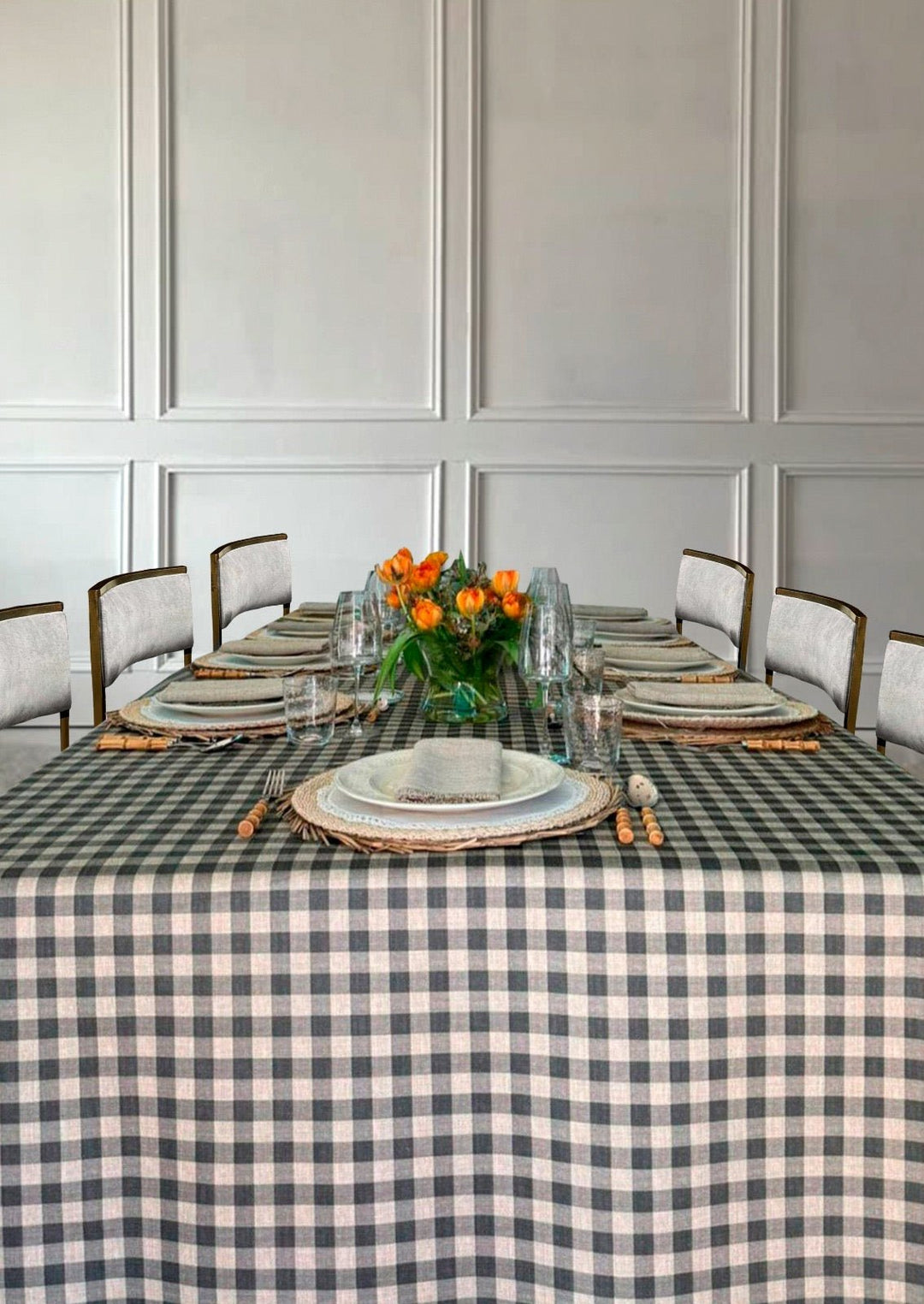 Mantel Resinado Vichy Gris Oscuro/ Lino - La Compañía Francesa