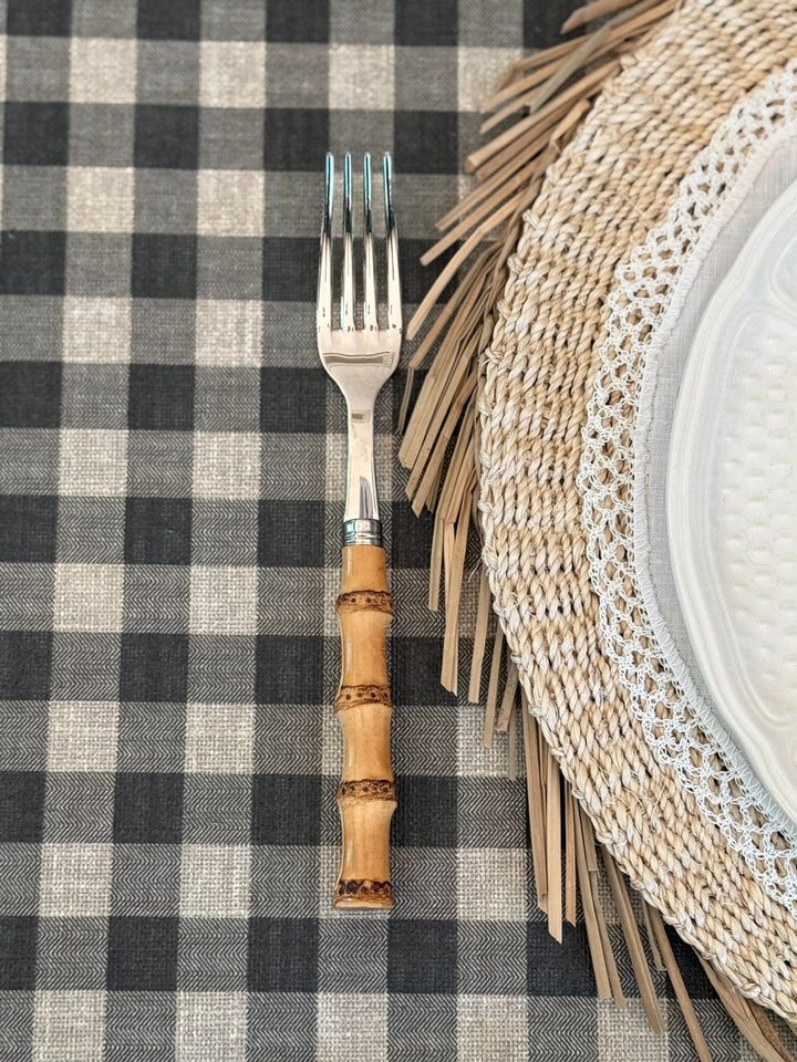 Mantel Resinado Vichy Gris Oscuro/ Lino - La Compañía Francesa