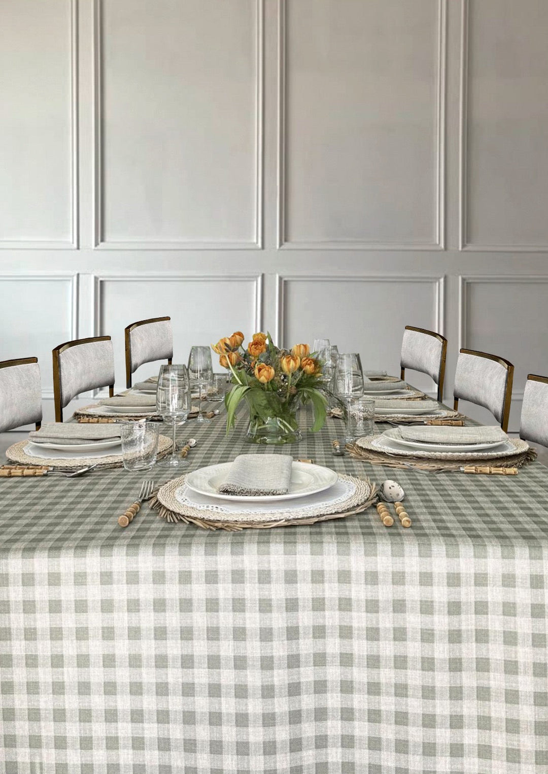 Mantel Resinado Vichy Verde Eucalipto/Lino - La Compañía Francesa