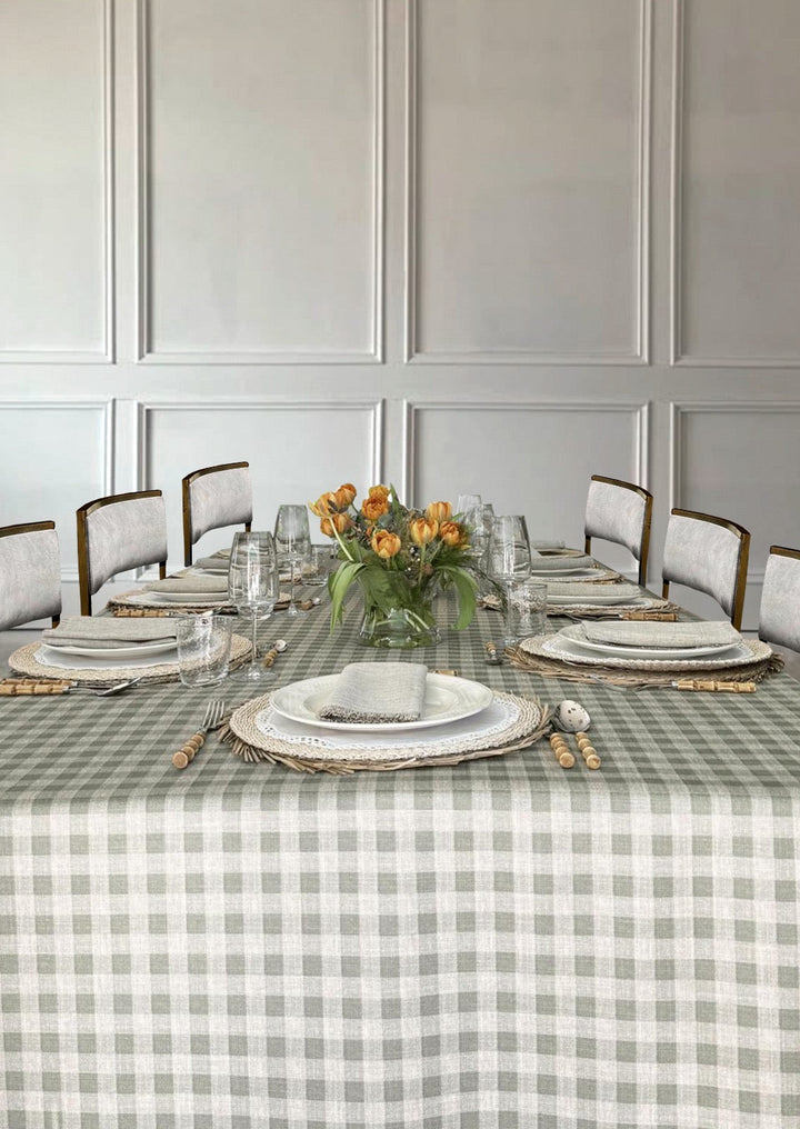 Mantel Resinado Vichy Verde Eucalipto/Lino - La Compañía Francesa