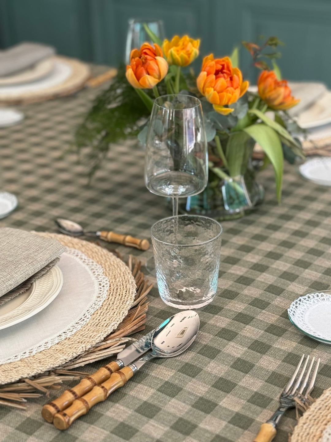 Mantel Resinado Vichy Verde Eucalipto/Lino - La Compañía Francesa