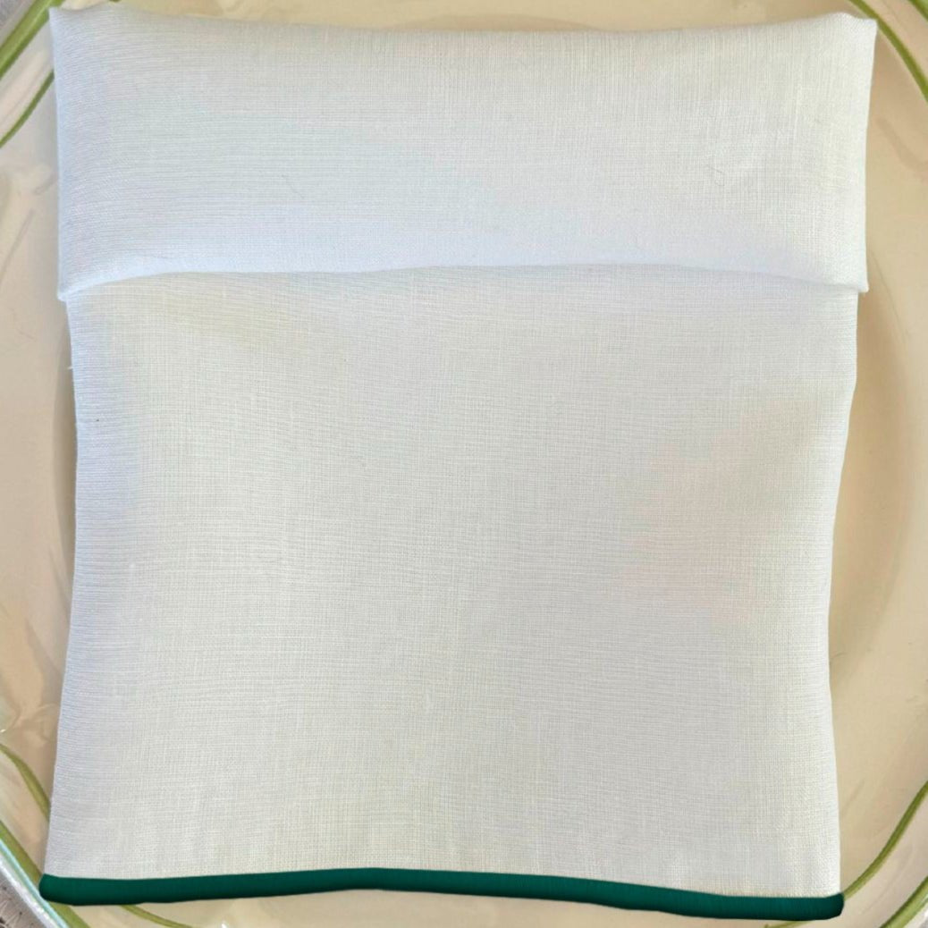 Servilleta de Lino Ivory con Festón Verde - La Compañía Francesa