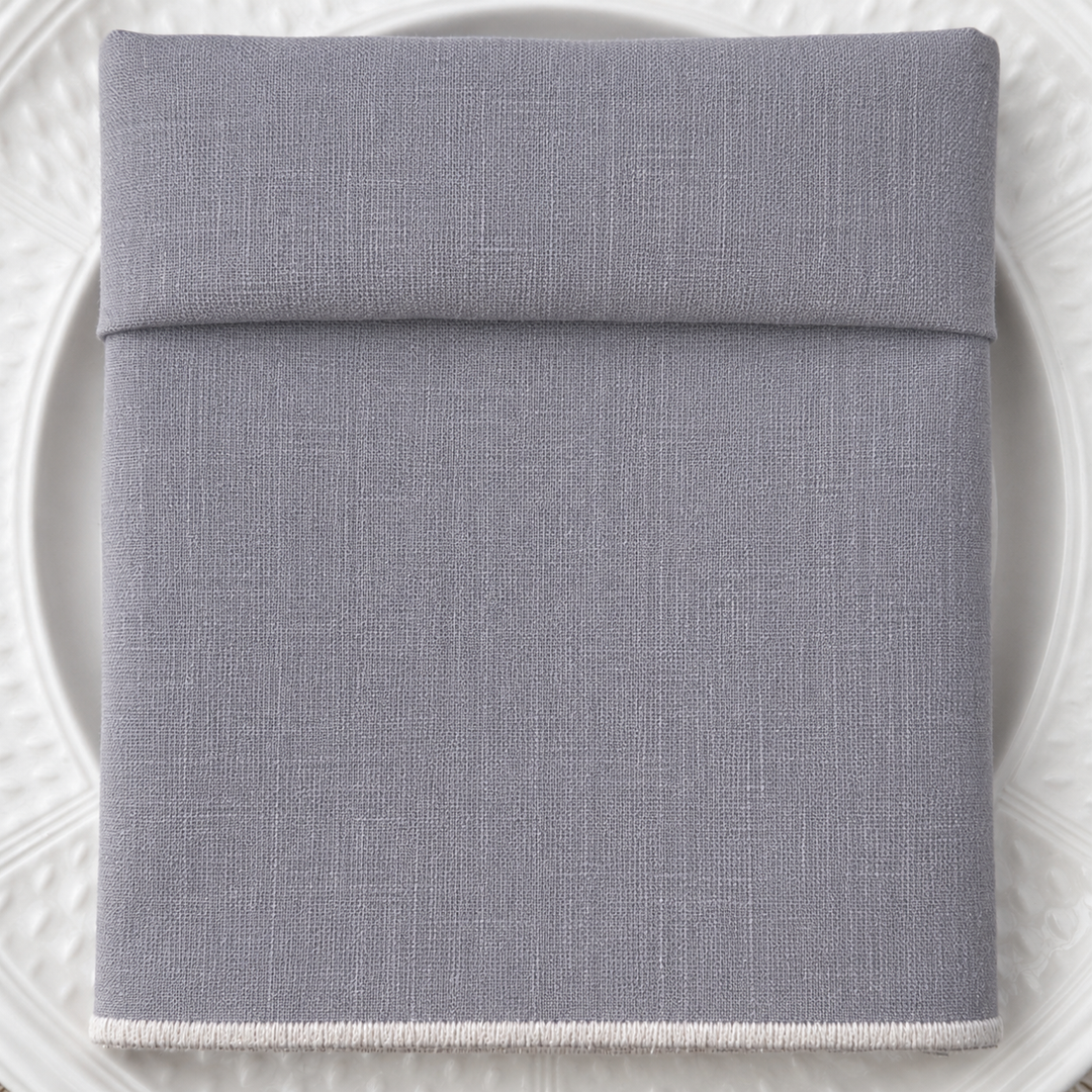 Servilleta de Lino Gris con Festón Ivory