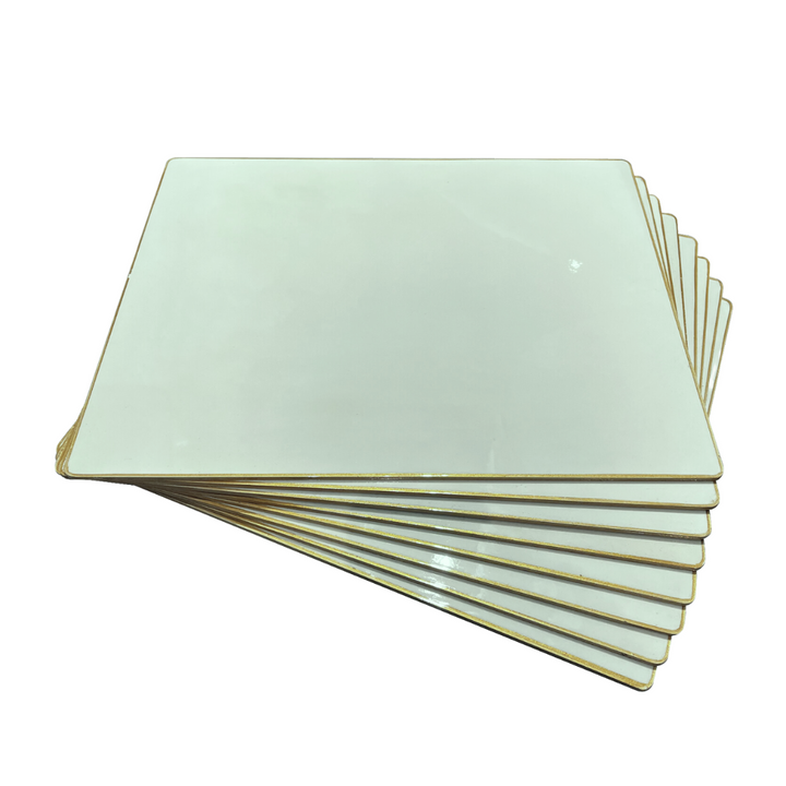 Mantel Individual Rectangular Lacado Verde Agua Filo Dorado Set/2