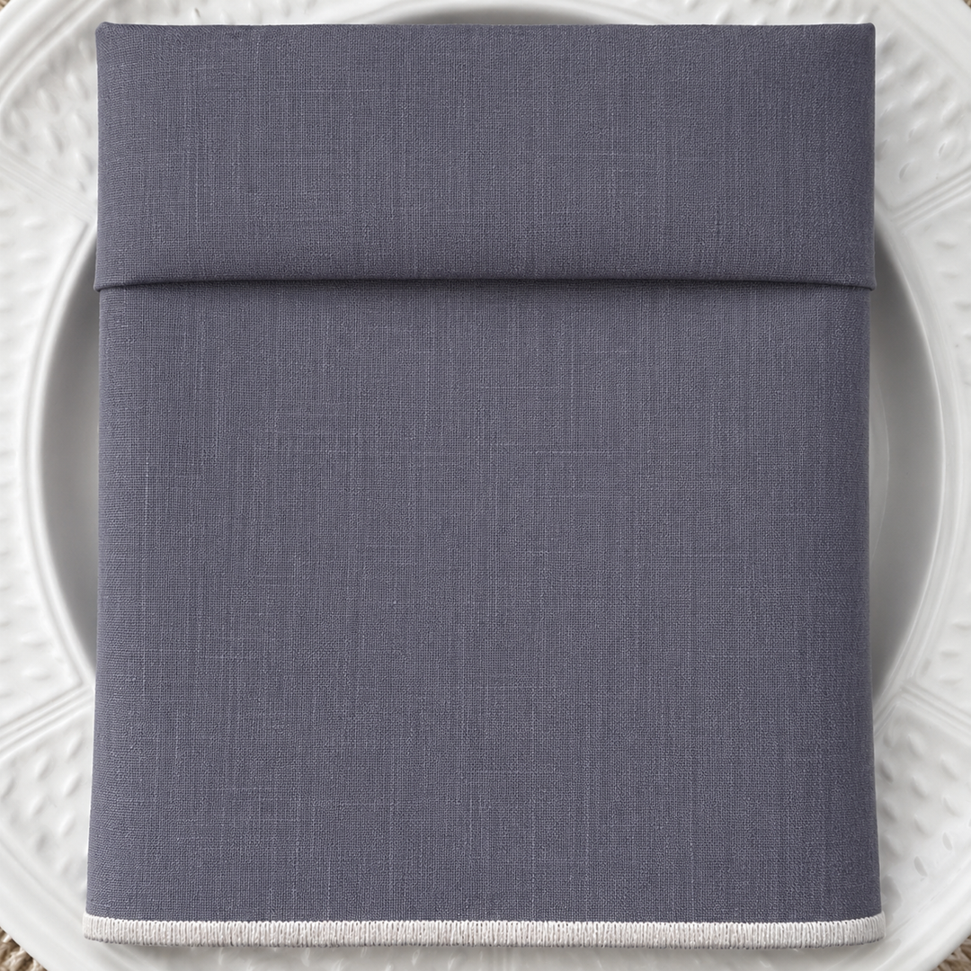 Gray Linen Napkin with Beige Scalloped Edge