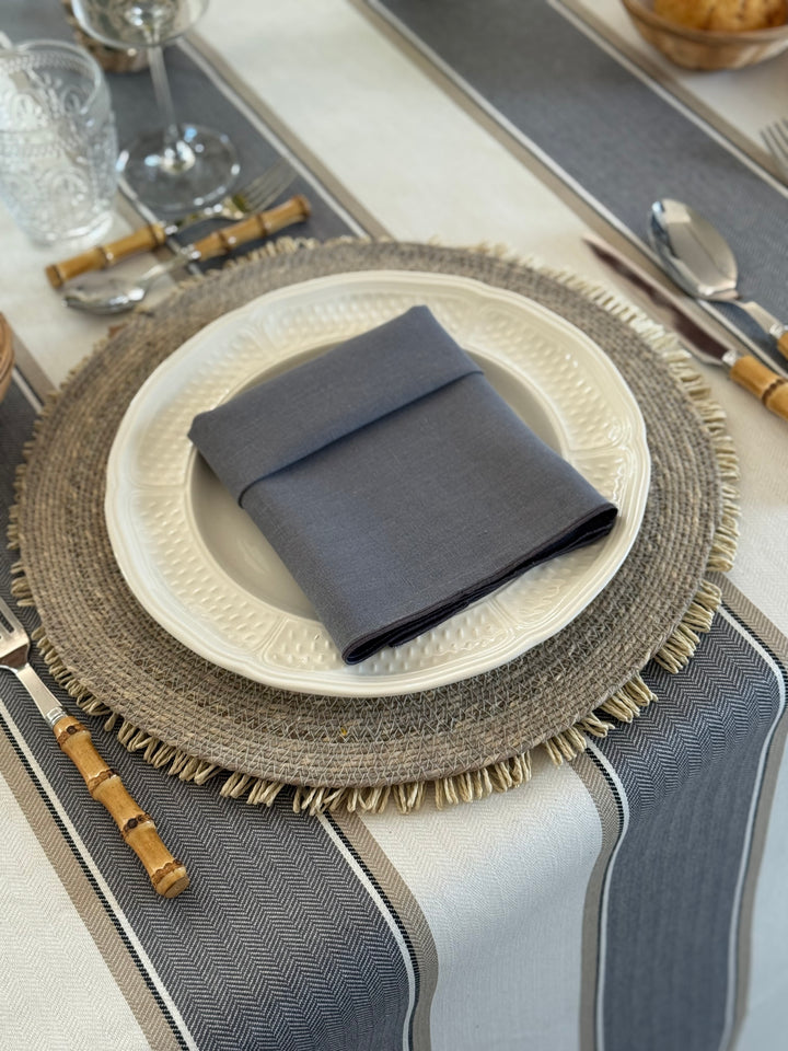 Resin-Coated Tablecloth Grey Stripes