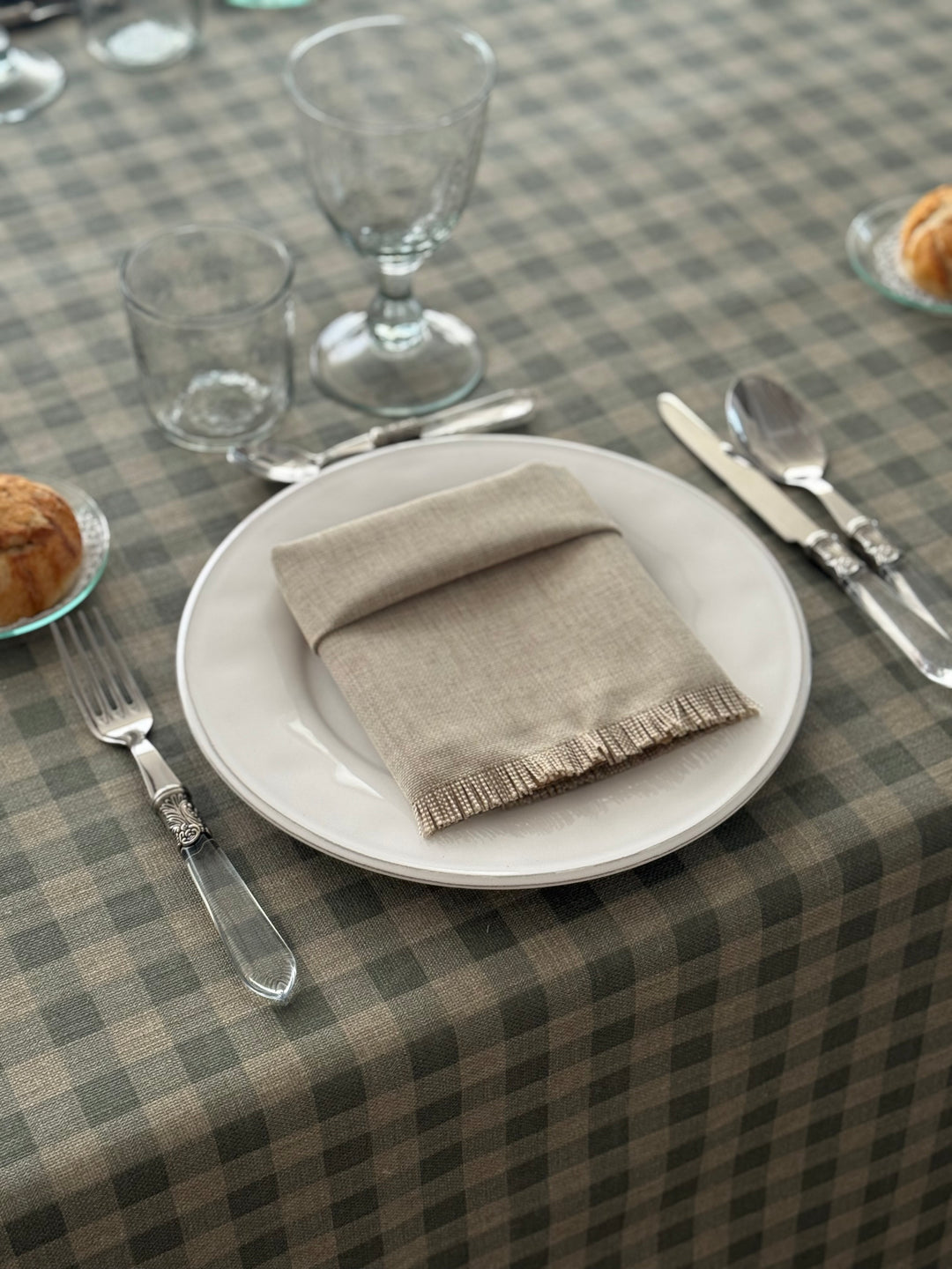 Nappe enduite Vichy vert eucalyptus/Lin