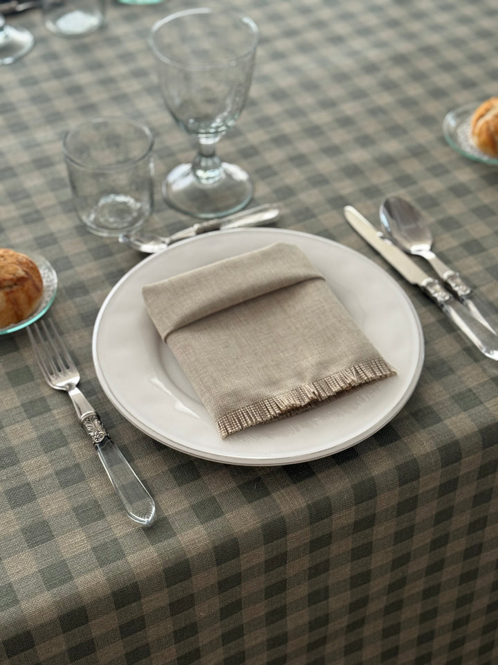 Nappe enduite Vichy vert eucalyptus/Lin