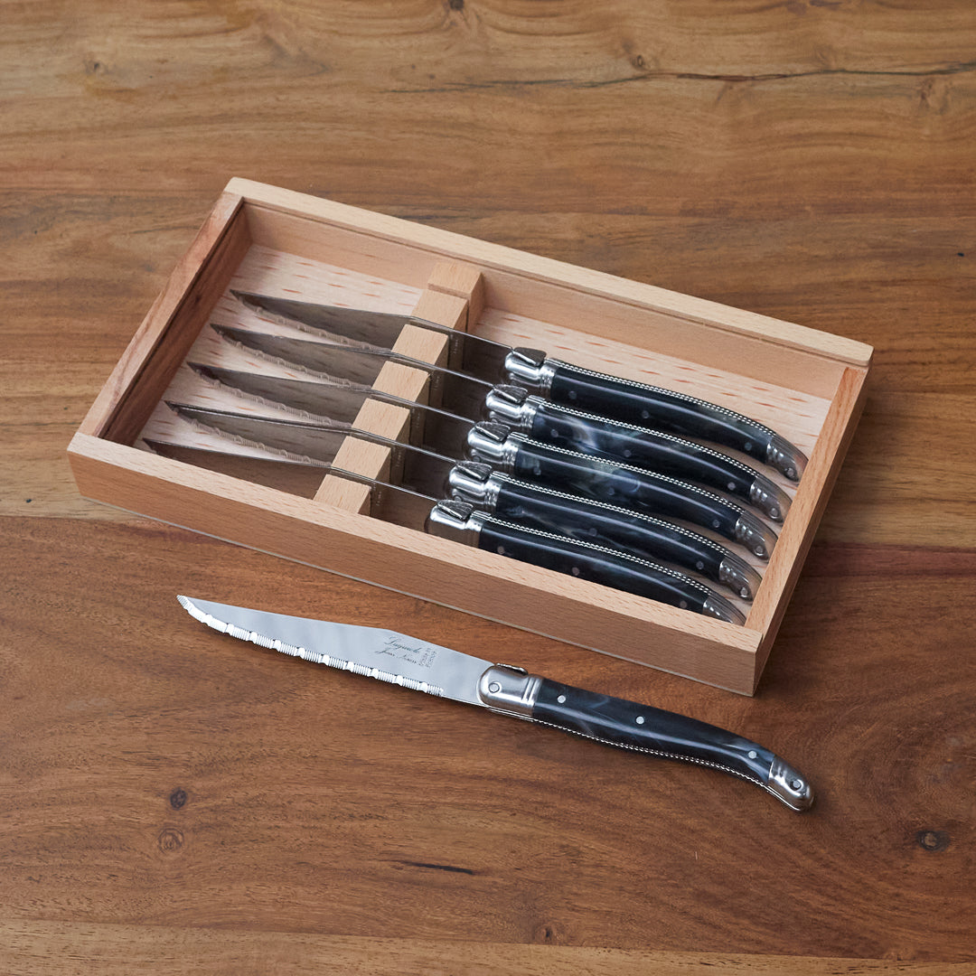 Couteaux à Viande Laguiole Platine Black Marble Set/6