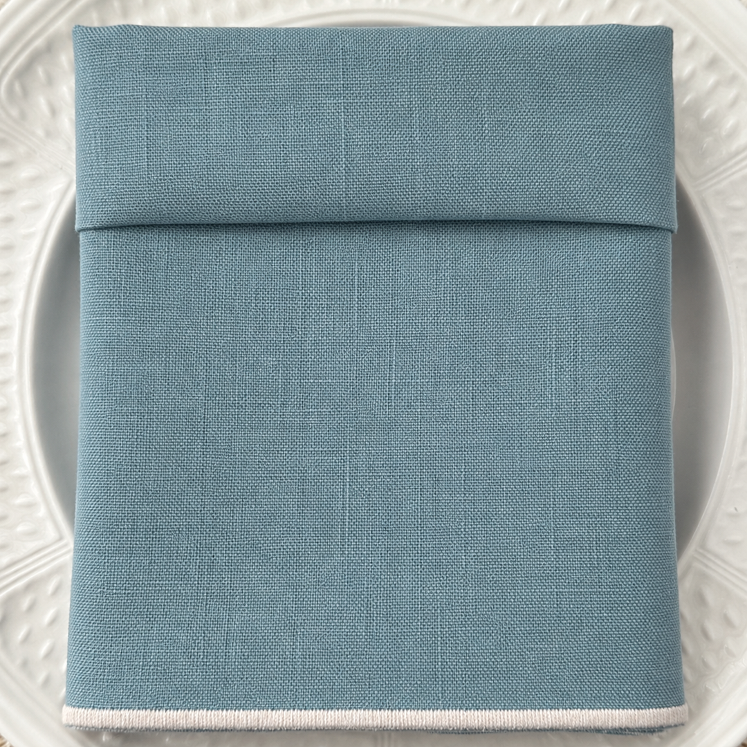 Servilleta de Lino Azul Eucalipto con Festón Ivory