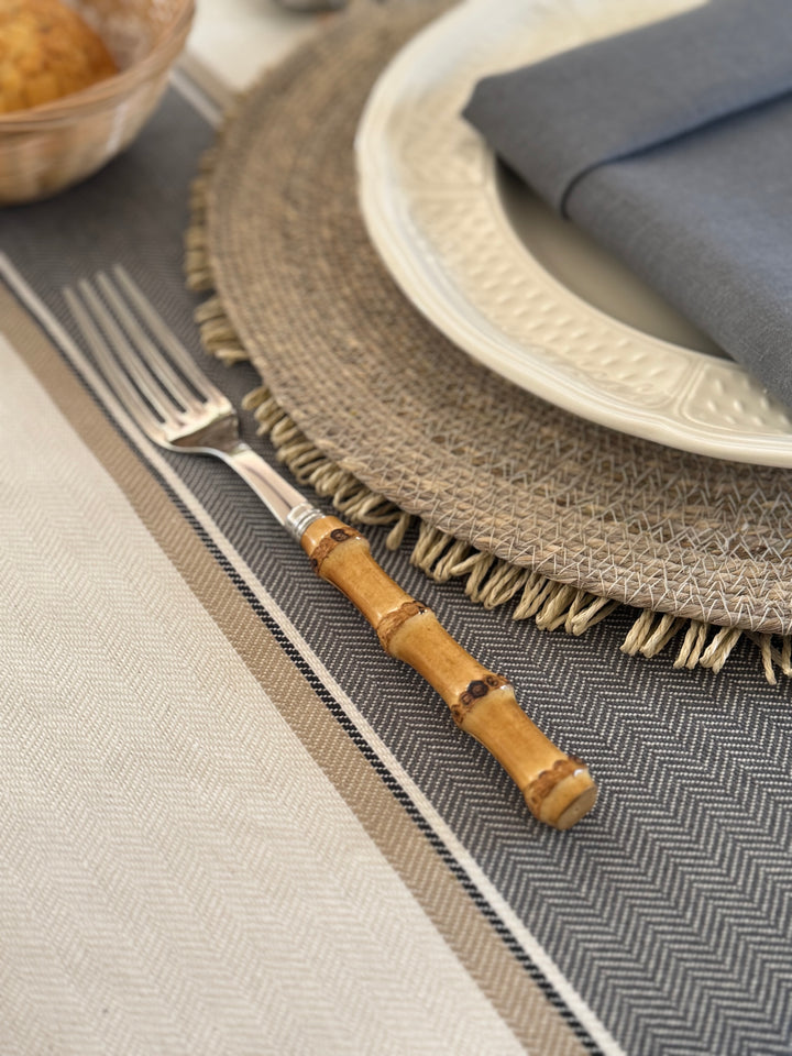 Resin-Coated Tablecloth Grey Stripes