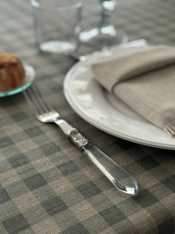 Nappe enduite Vichy vert eucalyptus/Lin