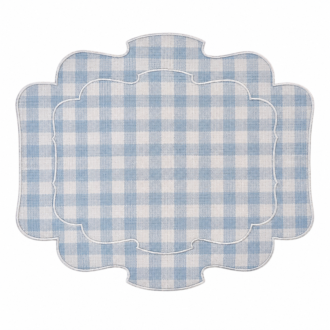Set de 2 sets de table individuels enduite vichy bleu