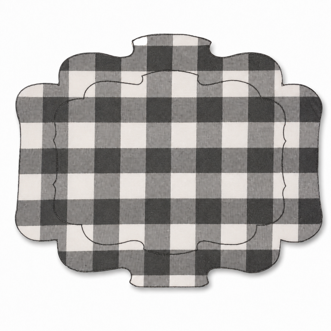 Black Gingham Oval Placemat Set/2
