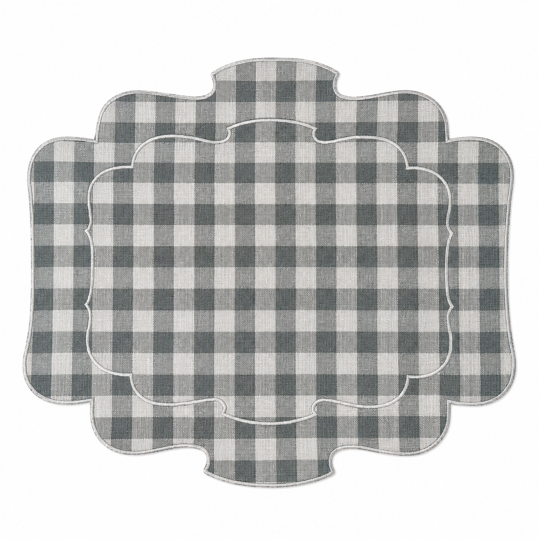 Light Grey Gingham Oval Placemat Set/2