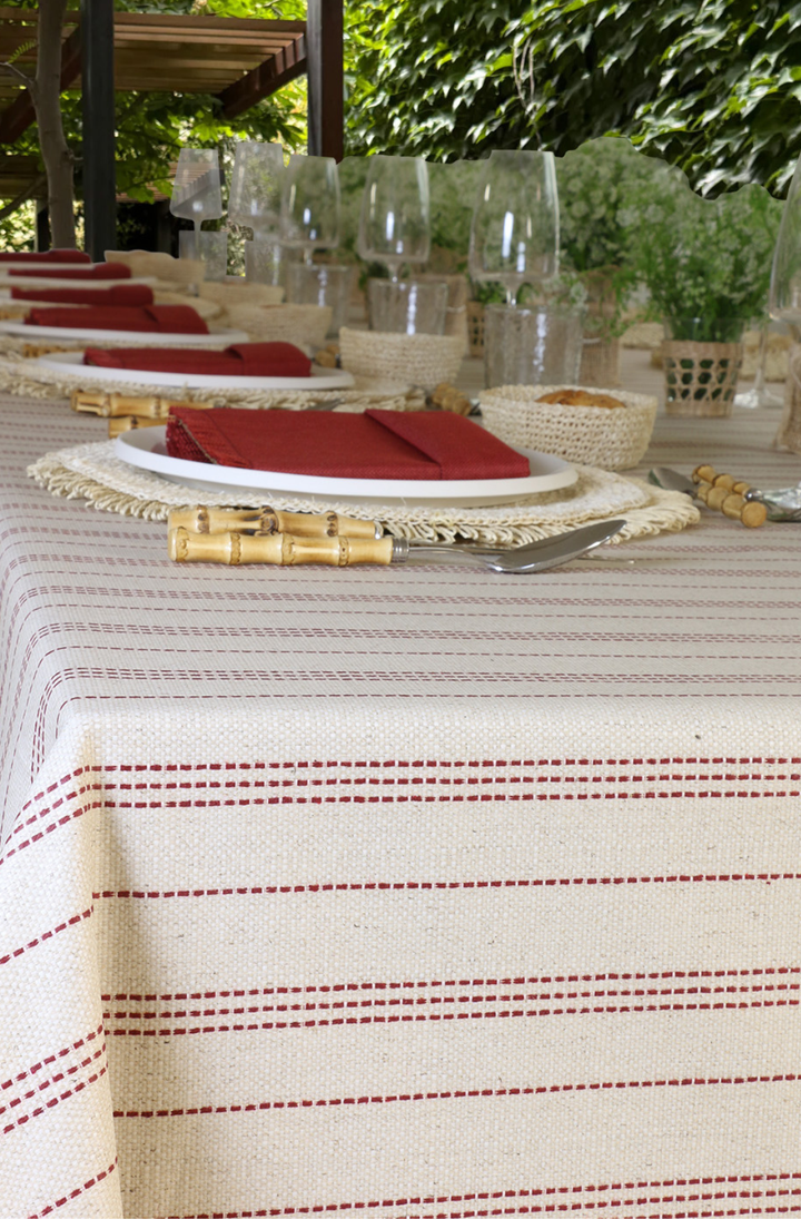 Resin-Coated Tablecloth Red Stripes