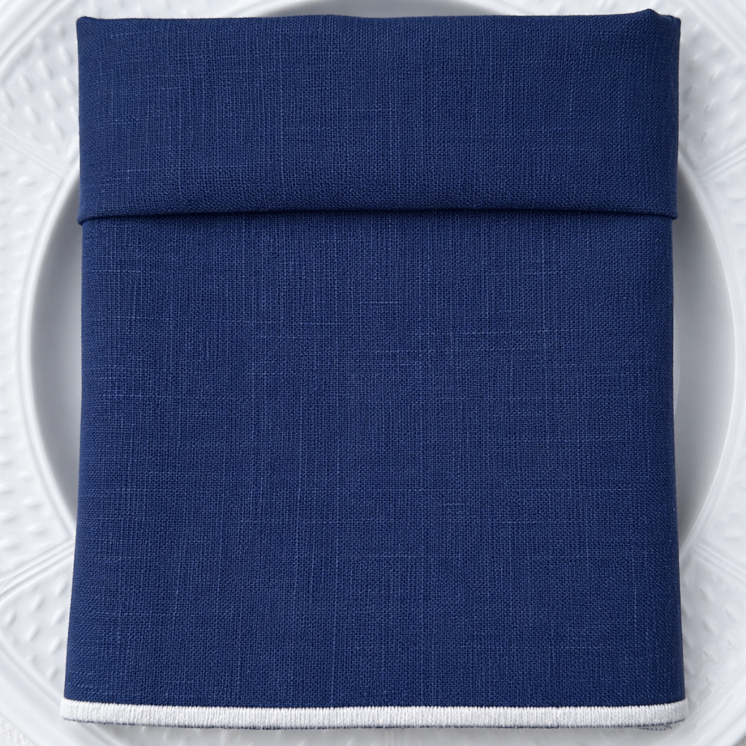 Servilleta de Lino Navy con Festón Ivory