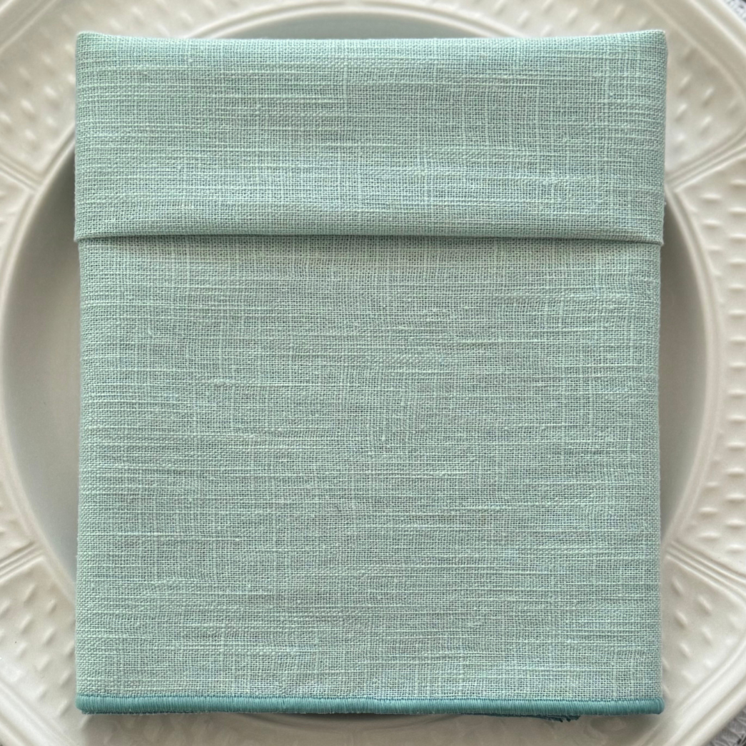 Eucalyptus Blue Linen Napkin with Scalloped Edge