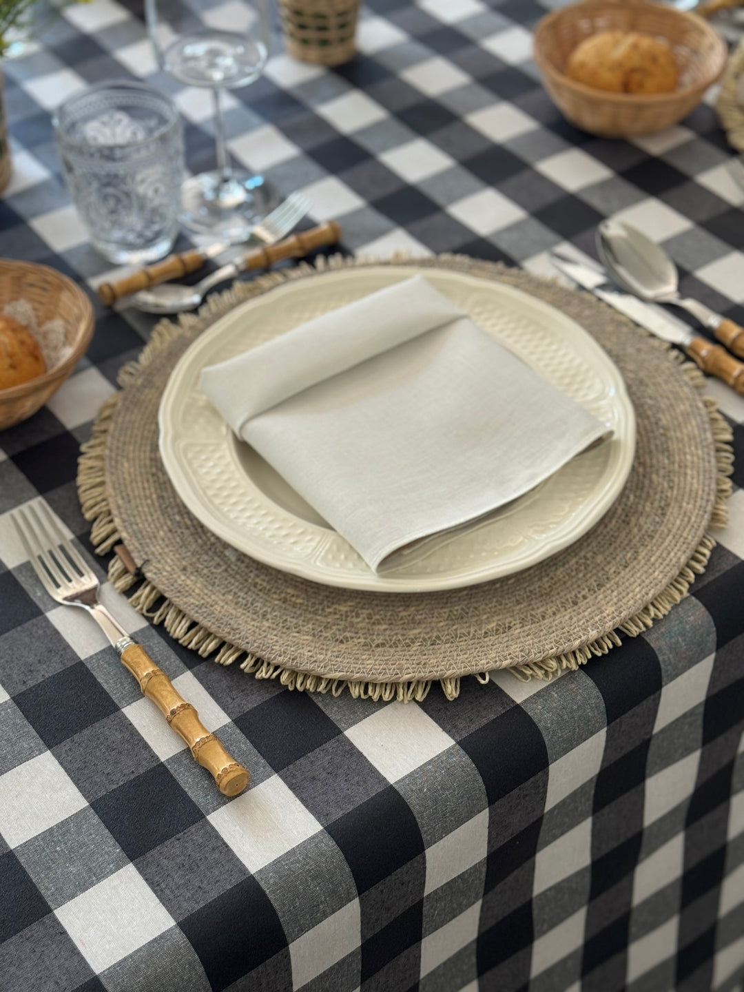 Nappe enduite Vichy Noir/Blanc