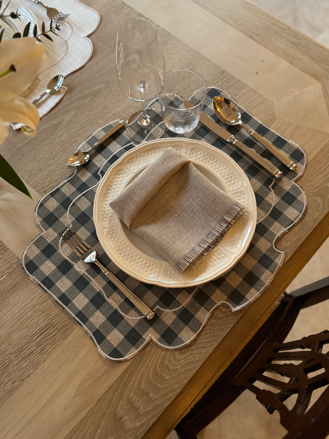 Mantel Individual Ovalado Vichy Azul/Lino Set/2