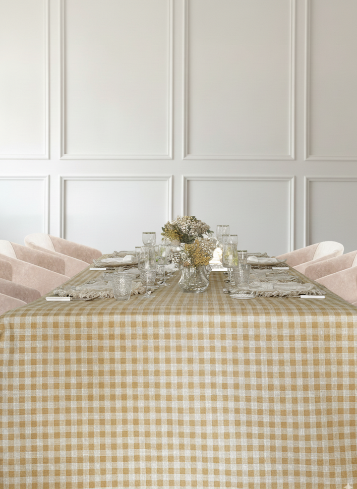 Mantel Resinado Vichy Mostaza/Lino