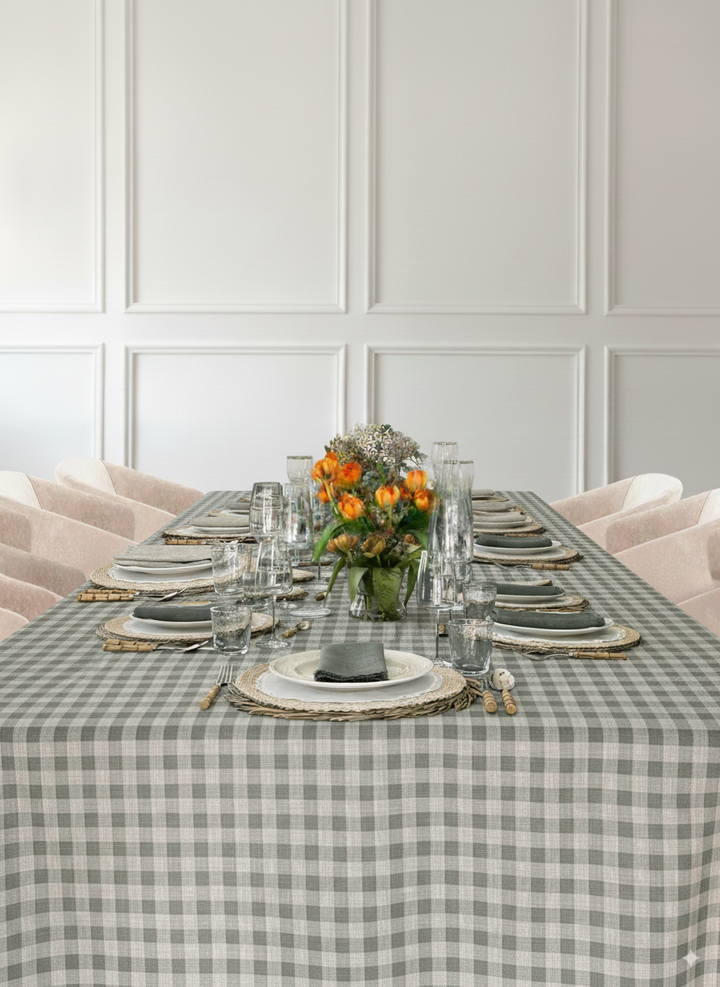 Mantel Resinado Vichy Verde Eucalipto/Lino