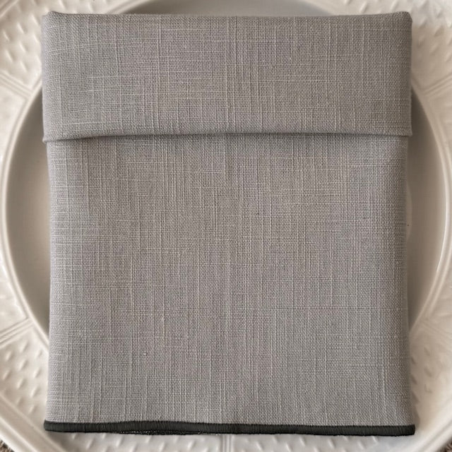 Dark Stone Linen Napkin with Dark Grey Scallop