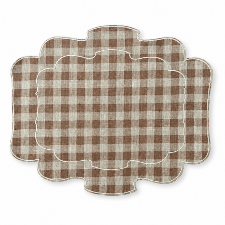 Set de 2 sets de table ovales Vichy Tuile/Lin