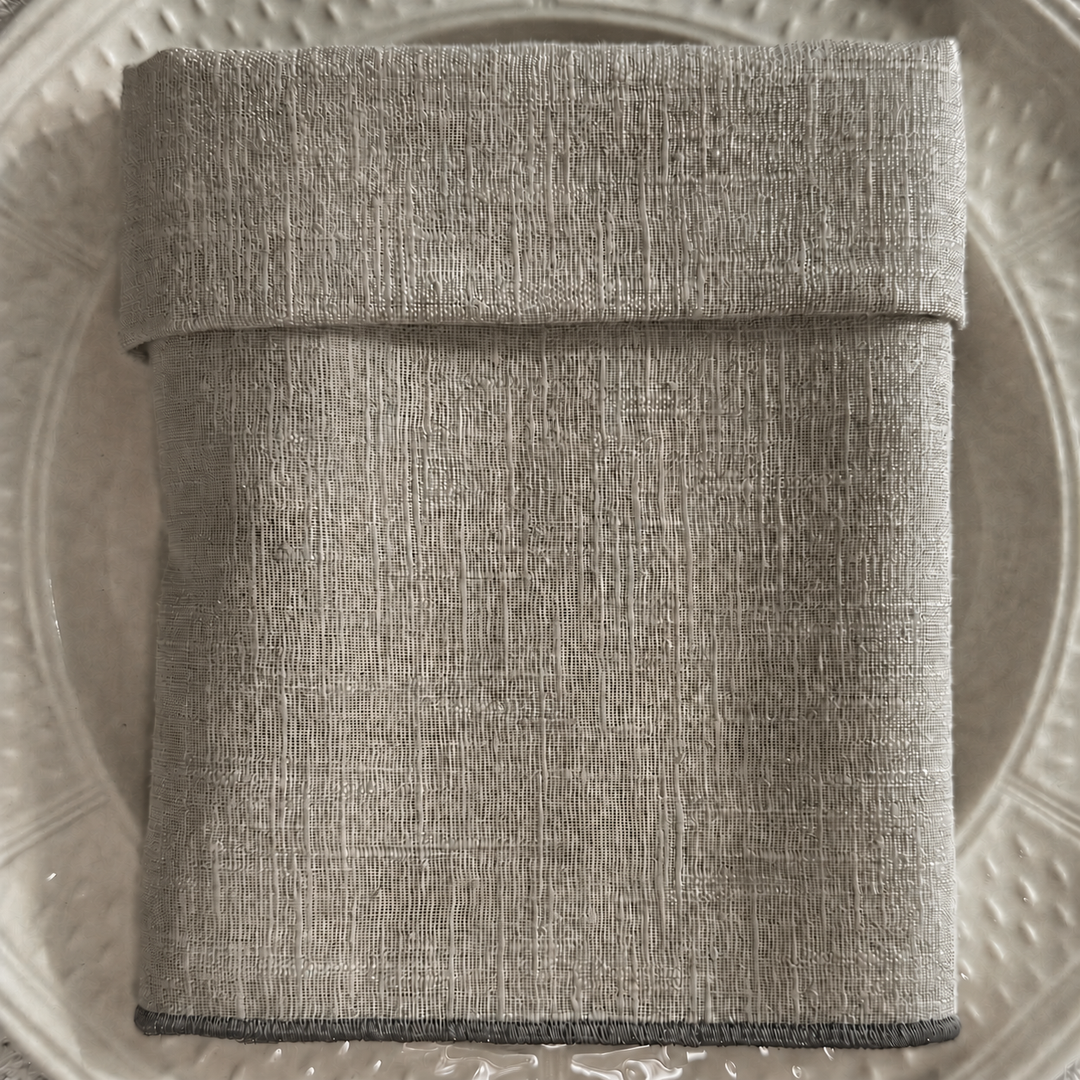 Stone Linen Napkin with Red Scallop