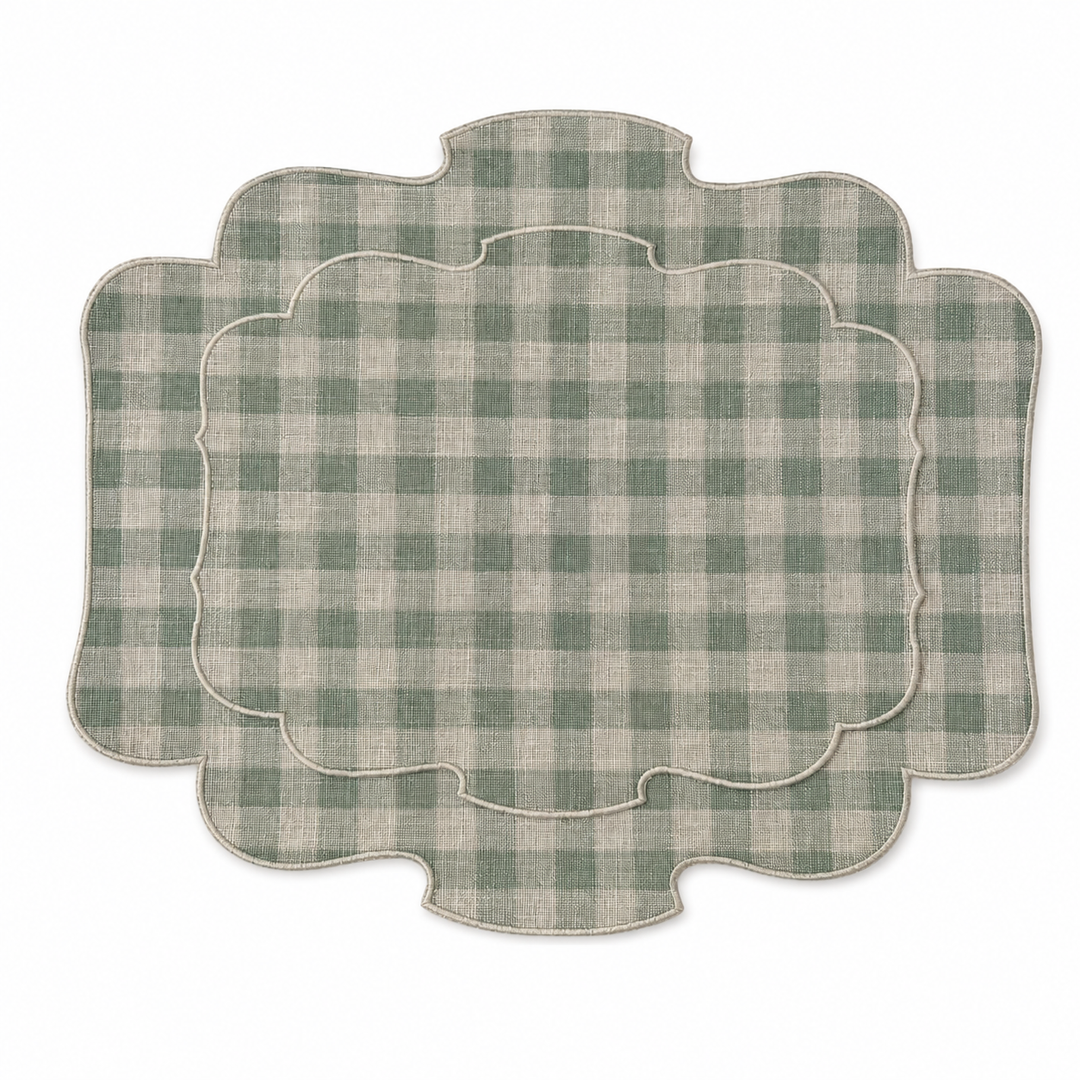 Set de 2 sets de table ovales Vichy Vert Eucalyptus/Lin