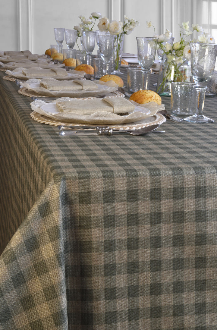 Nappe enduite Vichy vert eucalyptus/Lin