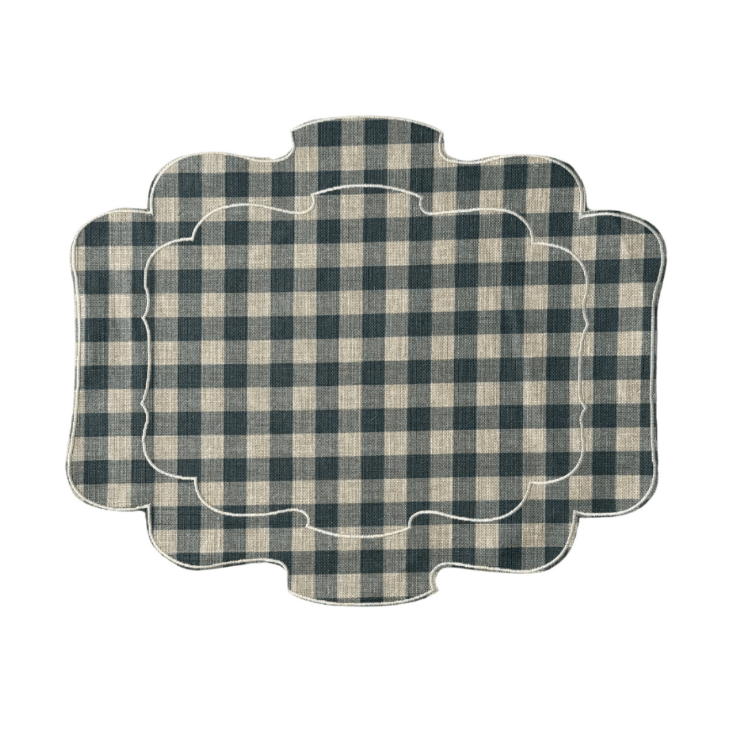 Mantel Individual Ovalado Vichy Azul/Lino Set/2 - La Compañía Francesa