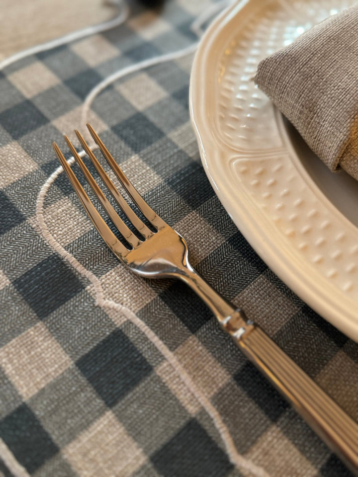 Mantel Individual Ovalado Vichy Azul/Lino Set/2 - La Compañía Francesa