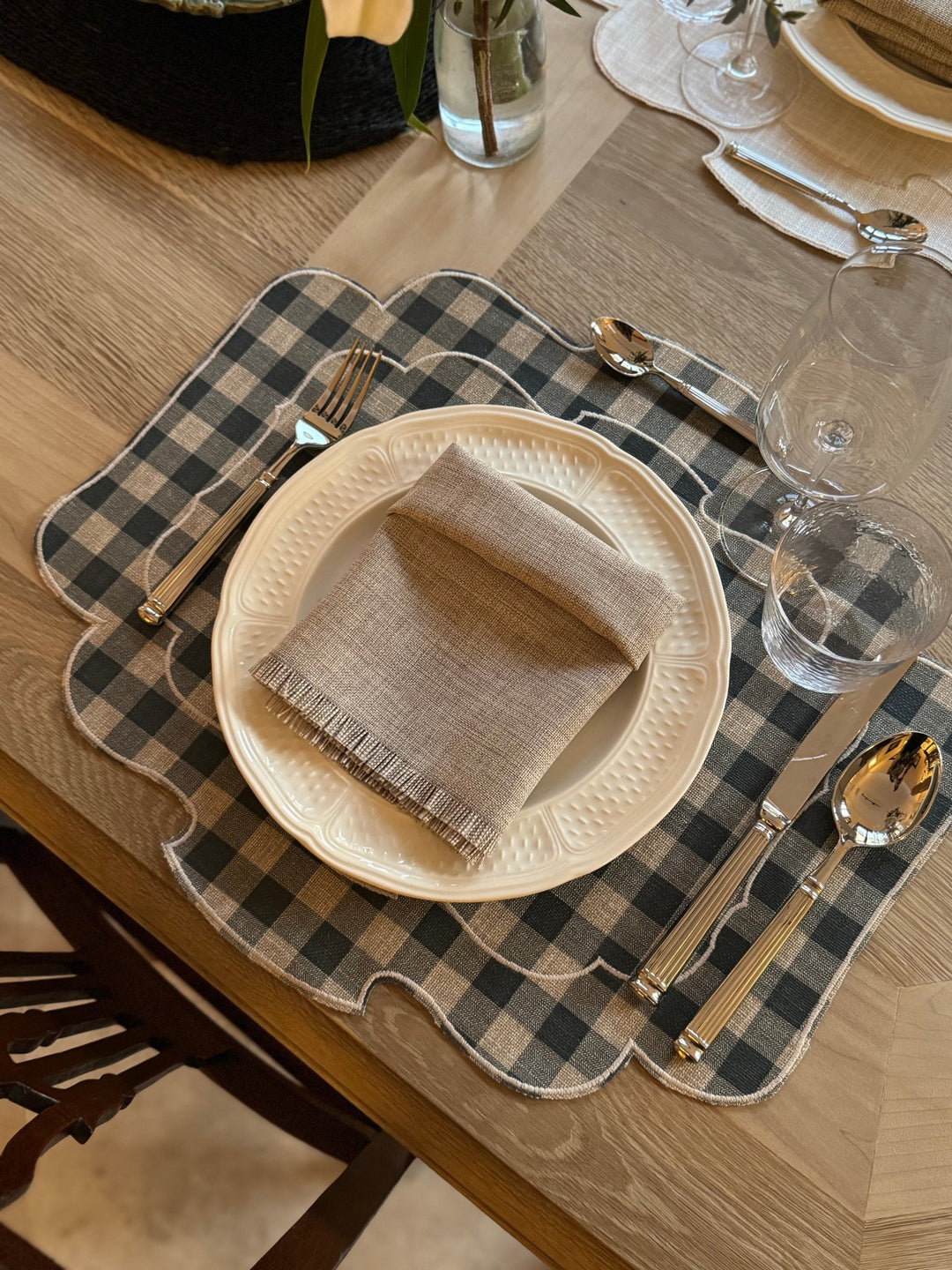 Mantel Individual Ovalado Vichy Azul/Lino Set/2 - La Compañía Francesa