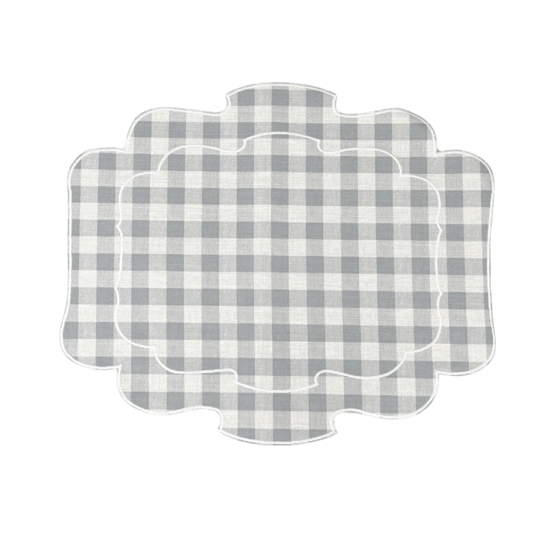 Mantel Individual Ovalado Vichy Gris Claro/Lino Set/2 - La Compañía Francesa