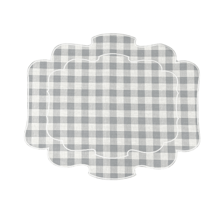 Mantel Individual Ovalado Vichy Gris Claro/Lino Set/2 - La Compañía Francesa