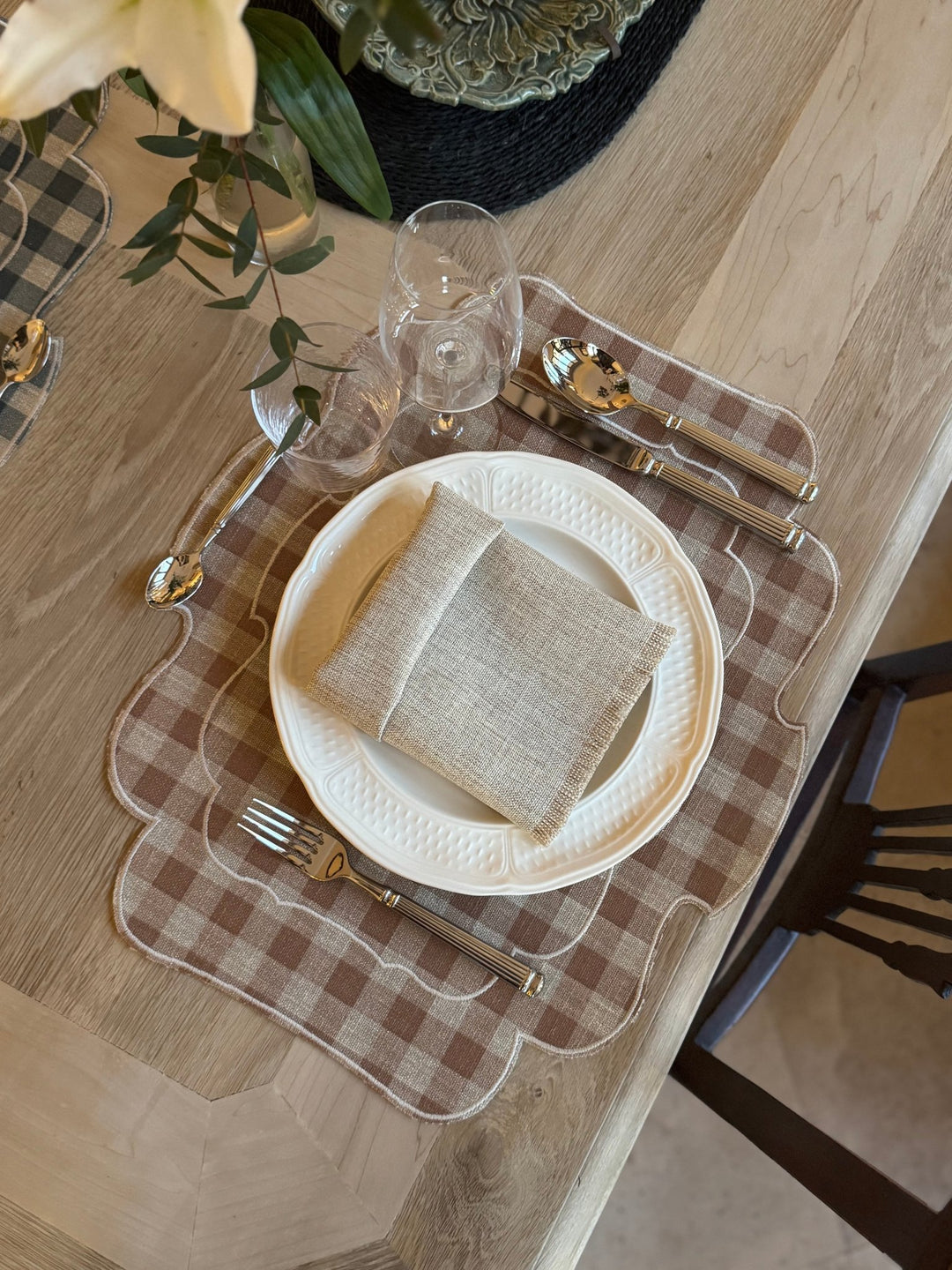 Mantel Individual Ovalado Vichy Teja/Lino Set/2 - La Compañía Francesa