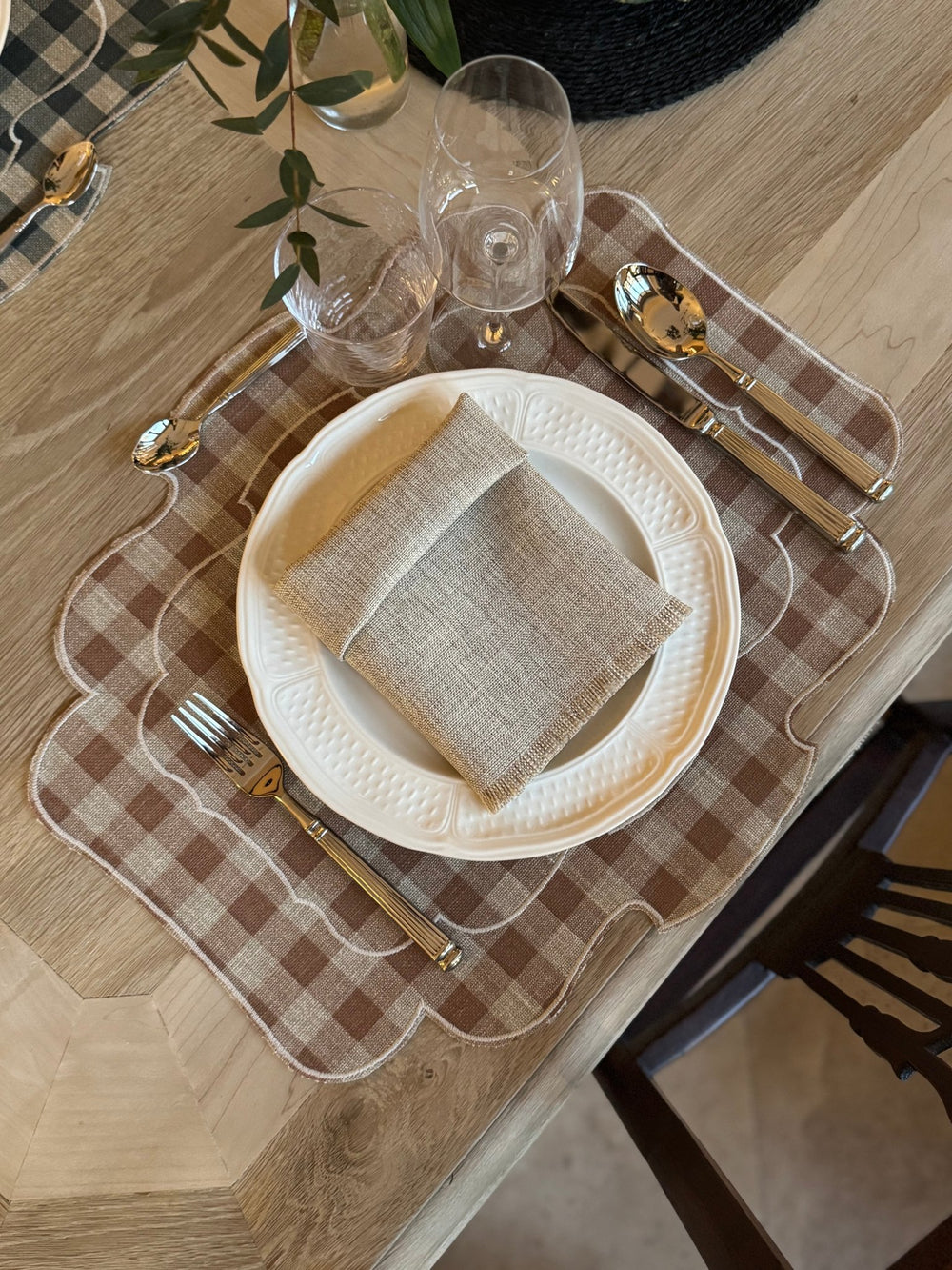 Mantel Individual Ovalado Vichy Teja/Lino Set/2 - La Compañía Francesa