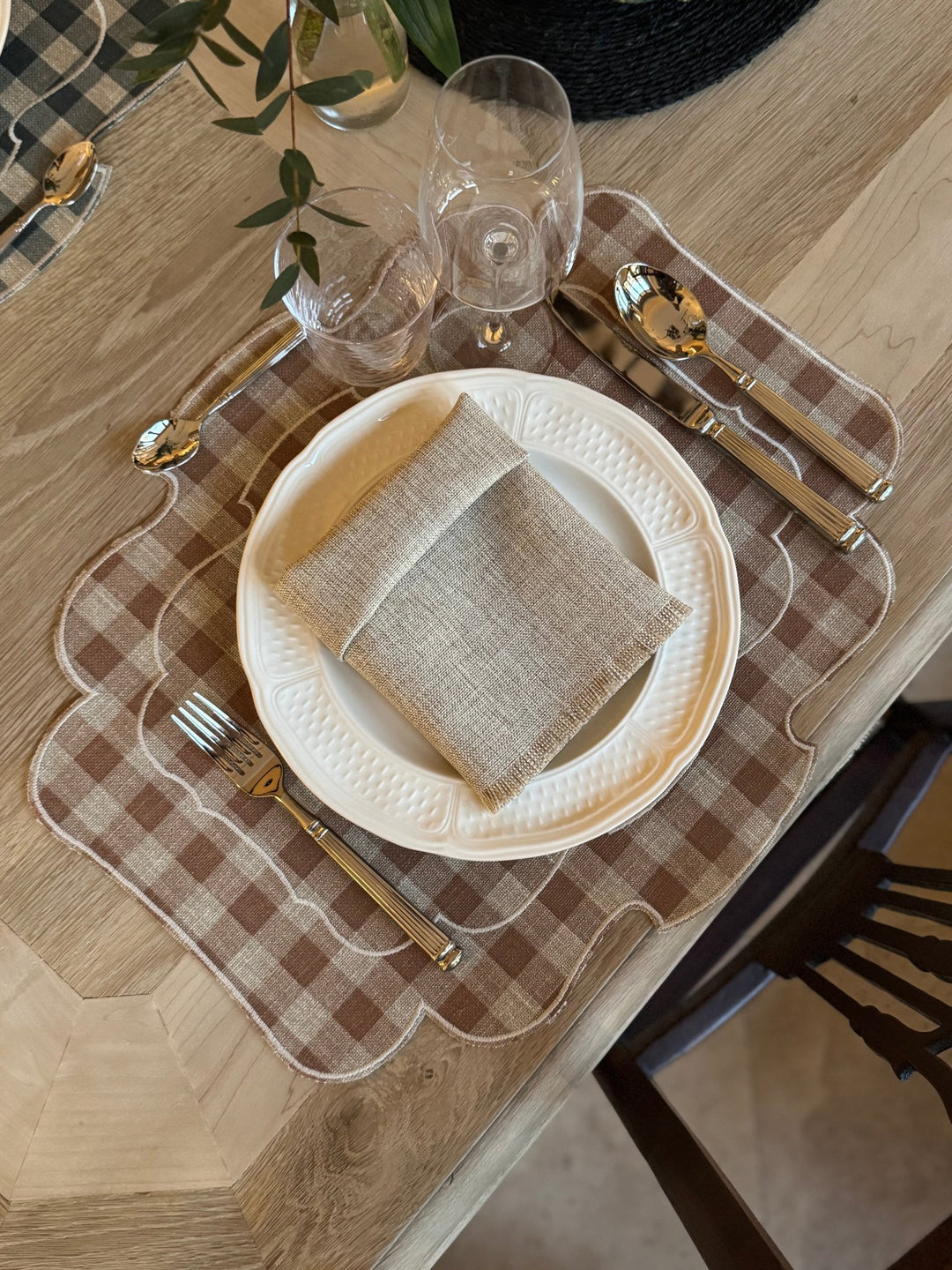 Mantel Individual Ovalado Vichy Teja/Lino Set/2 - La Compañía Francesa