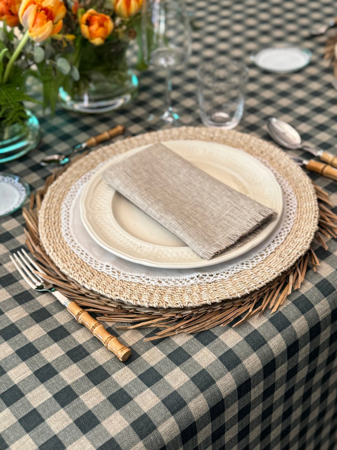 Mantel Resinado Vichy Azul/Lino - La Compañía Francesa