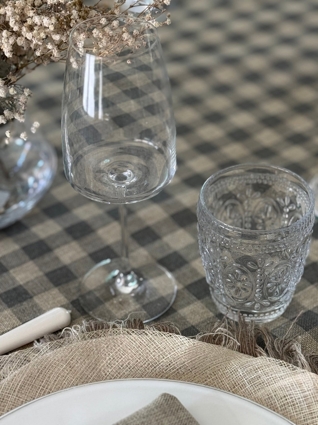 Mantel Resinado Vichy Gris Claro/Lino - La Compañía Francesa