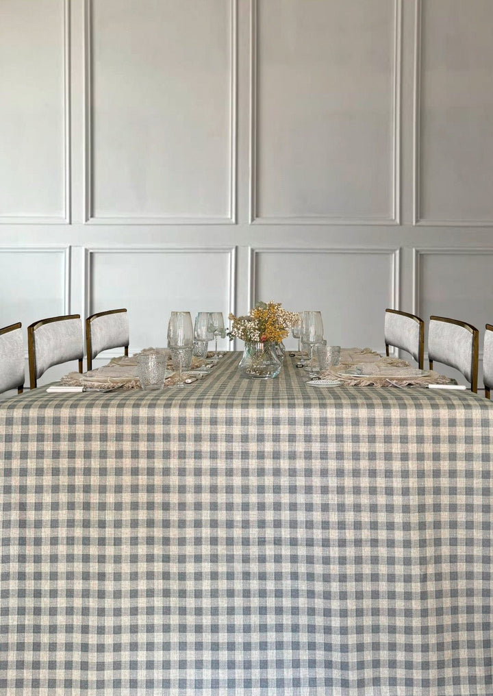 Mantel Resinado Vichy Gris Claro/Lino - La Compañía Francesa