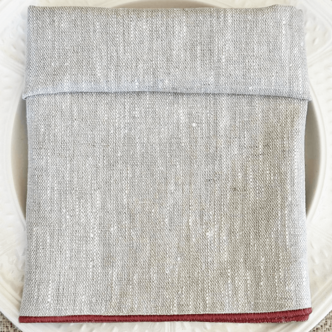 Servilleta de Lino Color Lino con Festón Rosa - La Compañía Francesa