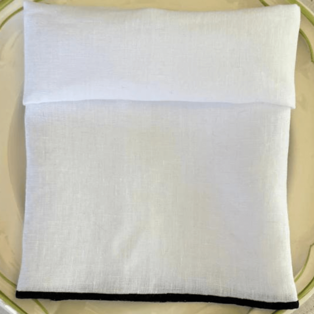 Servilleta de Lino Ivory con Festón Negro - La Compañía Francesa